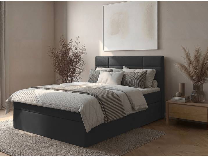 Boxspringbett 140 x 200cm Webstoff Aleida Schwarz/Grau