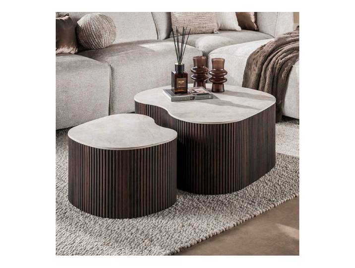 alesvelt Couchtisch CERAMO MEDIO 2-teilige organische Lounge-Tische im Monolith-Design (2er-Set), 90x39cm 60x35cm Travertin-Optik