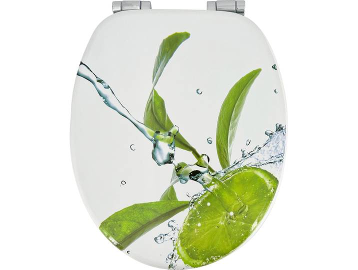 WC-Sitz ADOB Limone , grün (grün, grün), B:38cm H:6cm L:44,5cm, MDF - Mitteldichte Holzfaserplatte, WC-Sitze, WC-Sitz, Absenkautomatik, sehr stabil, Motiv Zitrone