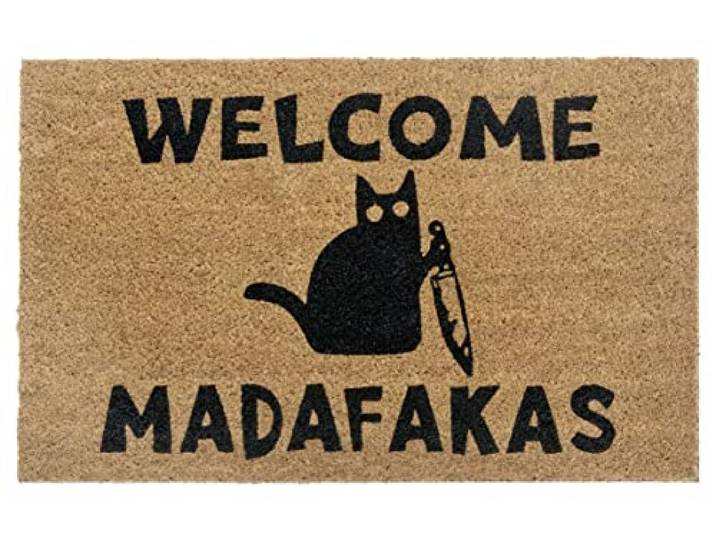 Hanse Home Kokos Fußmatte für Innen - Schmutzfangmatte Natur, Kokosmatte Katze Welcome Madafakas, Fußabtreter Wetterfest und rutschfest für Flur, Terrasse, Eingangsbereich - 45x75cm
