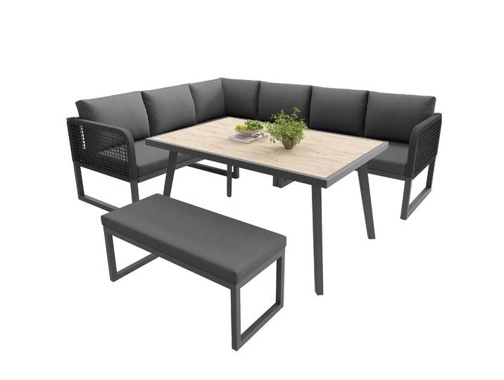 Redom Gartenlounge-Set aus PE-Rattan mit Tisch & waschbaren Kissen, 5-teilig, 121,5/61/77 cm, Grau, Kunststoff, Gartenmöbel, Gartengarnituren, Gartenmöbel-Sets