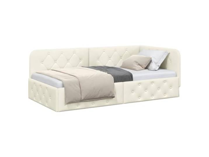 KTHLBRH Eck-Bettrahmen Creme 100 x 200 cm Samt Wendbare Armlehne, Schlafsofa, minimalistisches Design, für Ecken