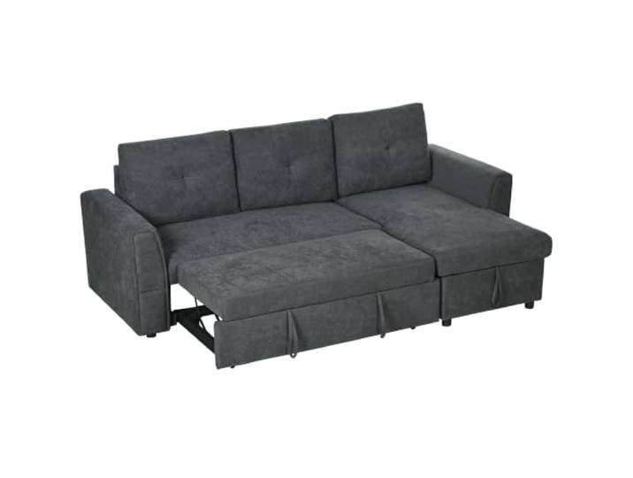 HOMCOM Schlafsofa Ecksofa mit Bettfunktion 3 Sitzer Couch Dunkelgrau mit Stauraum, Chaiselongue, Leinenoptik Polstersofa, für Wohnzimmer