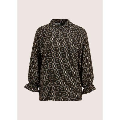 Langarmbluse MADELEINE "Bluse Elegante Viskosebluse mit Grafik-Print", Damen, Gr. 38, schwarz (schwarz, nussbraun, multicolor), Obermaterial: 100% Viskose CV., Modern, Blusen