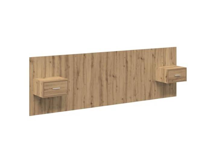 KTHLBRH Kopfteil mit Nachttisch, 3-teilig, Eichenholz, handgefertigt Technisches Holz, integrierte Schränke, Wandmontage, minimalistische Linien, einfache Wartung