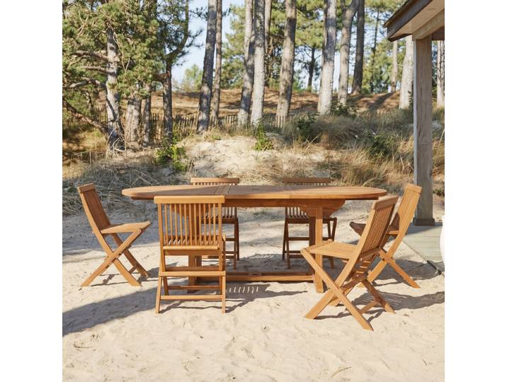 Ovale Outdoor Gartenmöbel Set aus massiver Akazie 6 Stühle Capri - Braun - Acacia