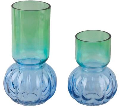 Aria Home Two-Tone Green and Blue Bubble Shaped Glass Vases Set of 2
