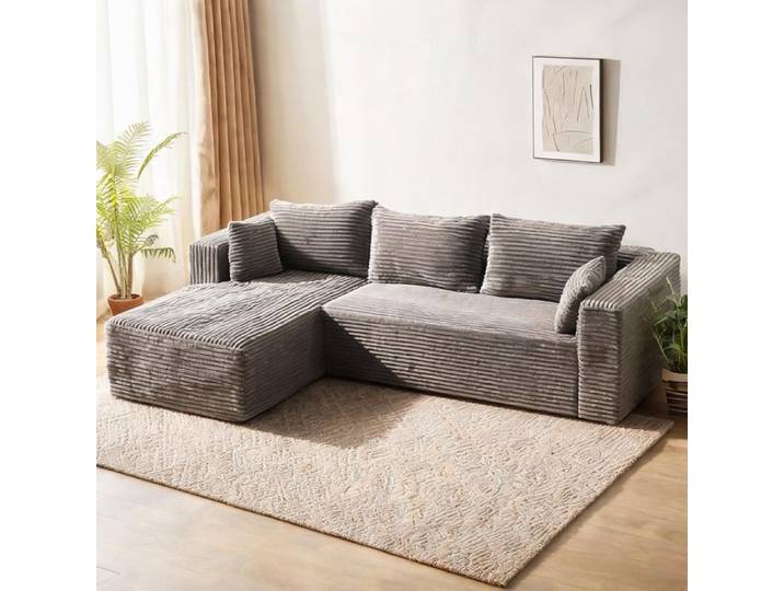 Canapé modulable en velours côtelé slate gray L 279 cm convertible en méridienne style minimaliste