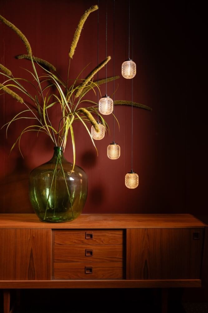Ronde hanglamp Kristel 5-lichts zwart ETH met transparant glas