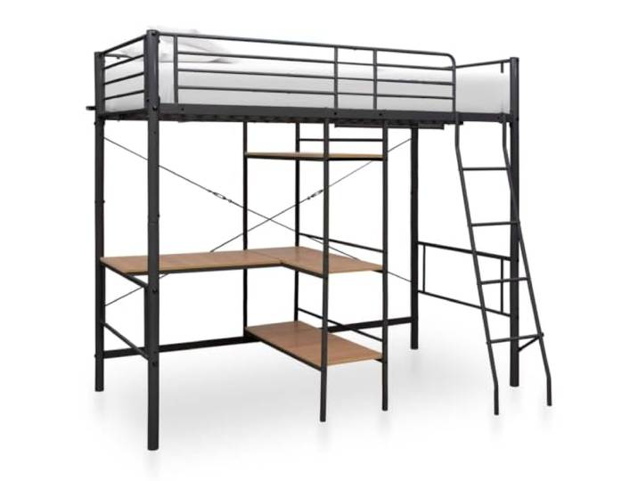 RJPLMFV Etagenbett, Metall, Grau, 90 x 200 cm, mit Tisch Ohne Matratze, Rahmen aus robustem Stahl, Sicherheitsschutz, Leiter inklusive, Lattenrost