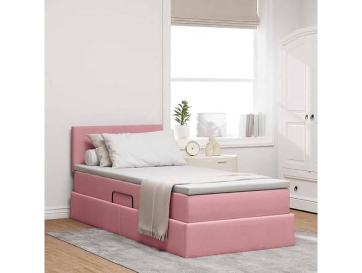 Samtpolsterung Stauraumbett Hydraulik Hebefunktion Rosa 100x200 cm Stauraumbett Rosa 100x200 cm mit Matratze Samt Bett mit Lattenrost und Kopfteil Hydraulik Bettgestell Metall Modernes