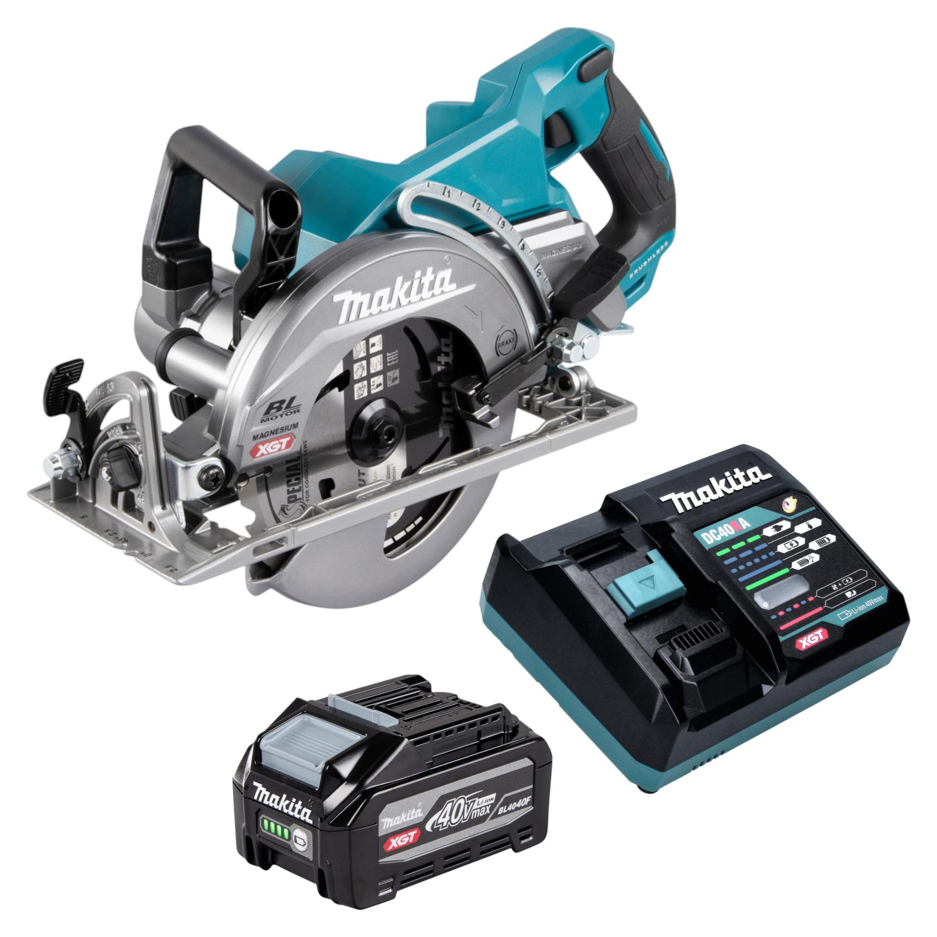 Makita RS 001 GU101 Akku Handkreissäge 40 V max. 185 mm Brushless + 1x Akku 4,0 Ah + Ladegerät