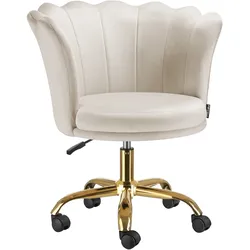 tectake Schreibtischstuhl Stella Samt, gepolstert, Doppelrollen  Creme/Gold