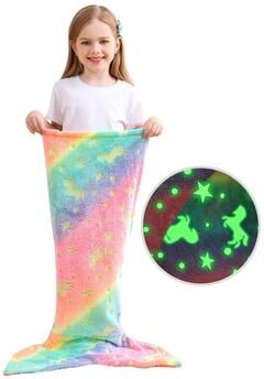 Uplift Essentials Glow In The Dark Mermaid Tail Blanket For Girls Super Soft Flannel rainbow Unicorn