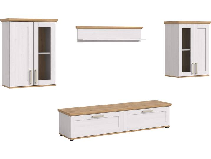 Wohnwand HOME AFFAIRE Cosenza , weiss (sibu lärche nachbildung), B:316cm H:161cm T:40cm, Kastenmöbel-Sets, Wohnwand, Cosenza, Breite: 336 cm,2xVitrine,Lowboard, Wandboard