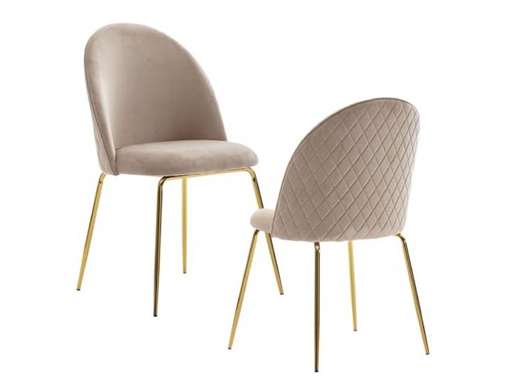 WOHNLING Esszimmerstuhl 2er Set Samt Beige mit Goldenen Beinen Schalenstühle skandinavisch gepolstert mit Kunststoffkappen, Küchenstühle aus Stoff, Polsterstuhl Set modern