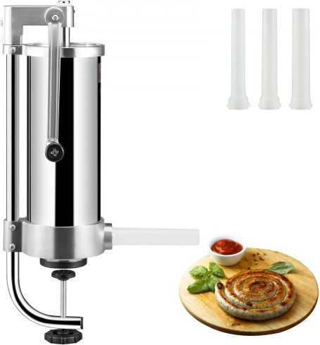 VEVOR Handmatige worstvulmachine, 3 liter, zilver, roestvrij staal en aluminium