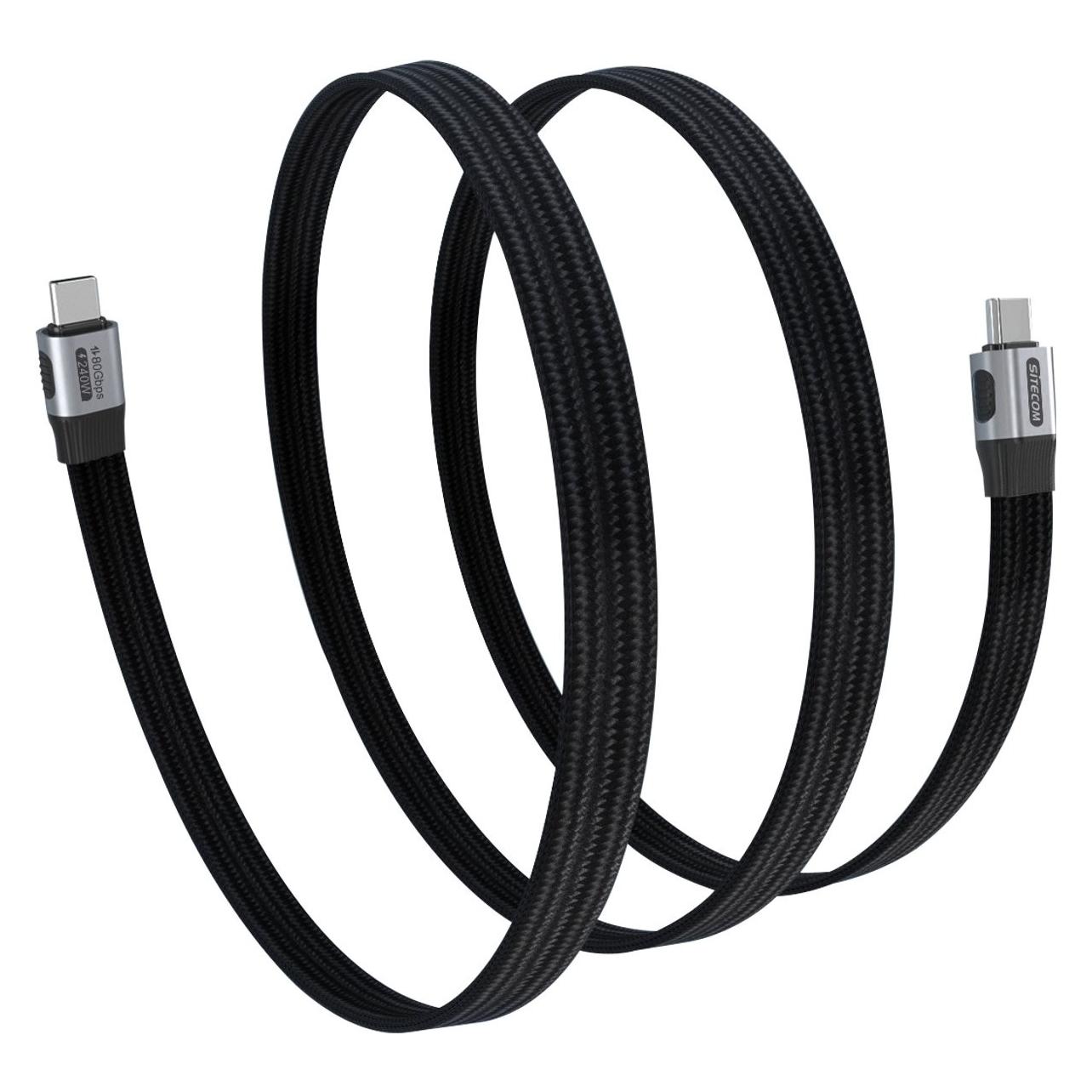 Sitecom - Cable - USB-C - 80Gbps - Thunderbolt 3/4/5 Compatible - 100cm - Flat Cable - 240W - Zwart (1 m, USB 4, 240 W) (CA-1101)