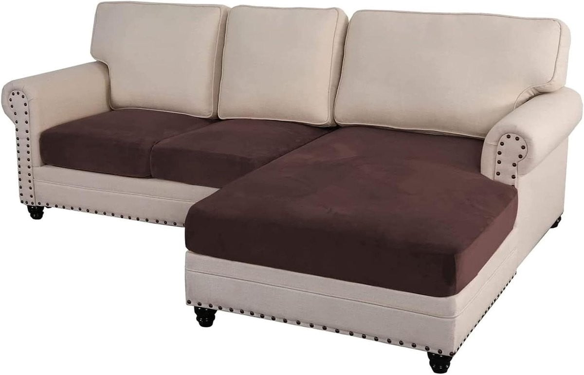 Bruine Velvet Sectionele Bankhoezen voor 3-zits Sofa
