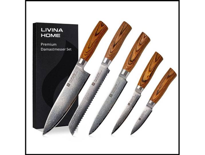 LIVINA HOME Brotmesser Profi Brotmesser mit scharfer 20 cm Klinge aus 67 Lagen Damaststahl, Damast Messer Japanischer Art, Geschenkbox, Oster Deal Sale!