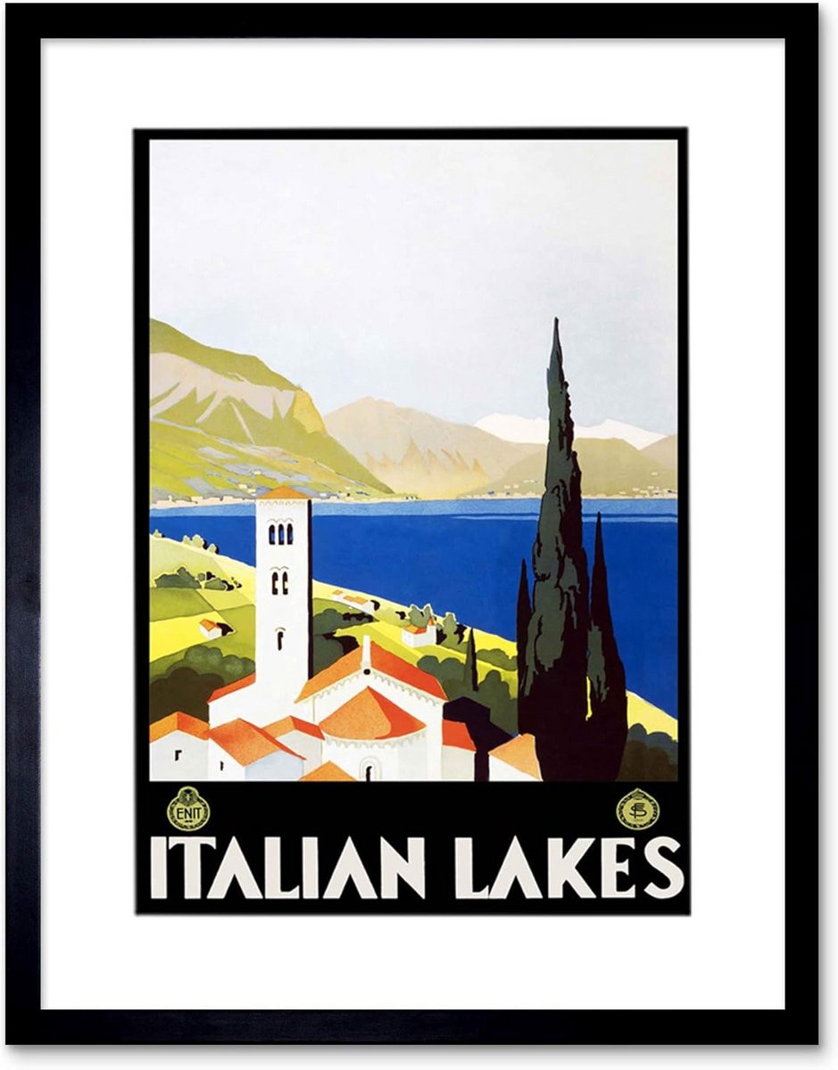 Canvas Wanddecoratie Ingelijste Foto Afdruk Italiaanse Meren en Bergkerk