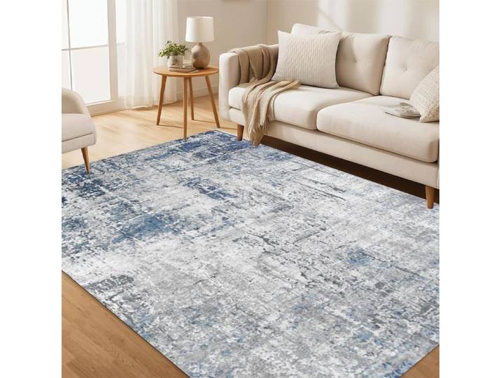 Tapis - PZCC - 6x9 pieds - Bleu gris - Lavable - Dos antidérapant