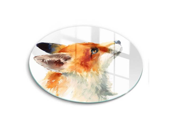Wallfluent Glasplatte Ø 40 cm Gemalter Fuchs, Dunkelorange, Glas, Rund, 40x40 cm, Küchenzubehör, Schneidebretter