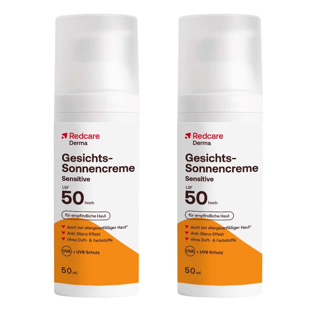 Redcare Derma Gesichts-Sonnencreme Sensitive LSF 50 x2 2x50 ml Sonnenschutzcreme