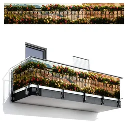 BALKON-SICHTSCHUTZ Blumen - Zaun - Stadtbild - Sommer Groß 500x85 cm
