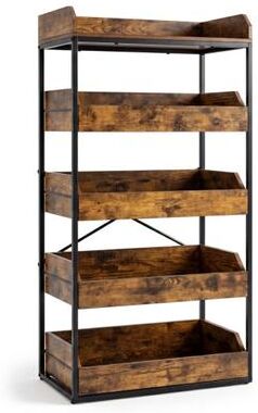 Costway 5-Tier Food Storage Rack with 4 Pull-out Drawers and Adjustable Feet-Rustic Brown