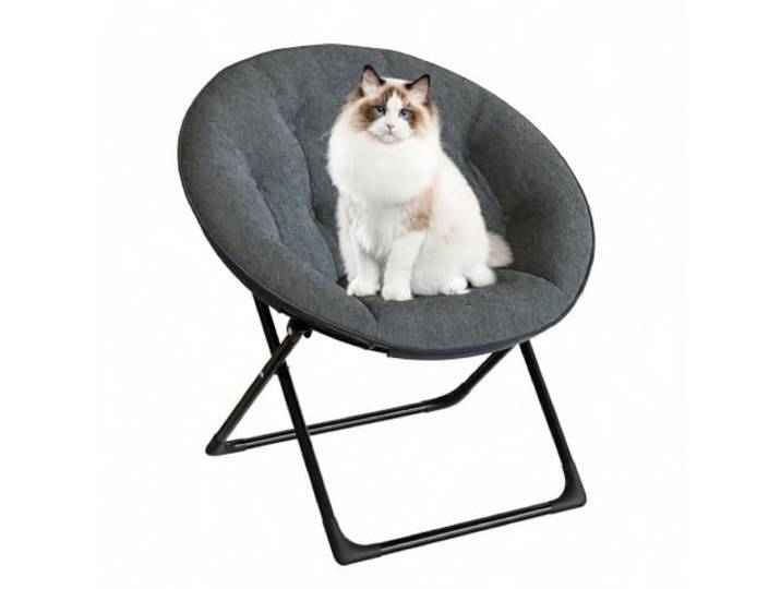 Acekool Großer Klapp-Sessel aus Kunstfell – Moon Chair mit stabilem Metallgestell, 136 kg Tragkraft, für Wohnzimmer, Schlafzimmer & Studentenwohnung – Grau 100 (weich 1218) mit schwarzen Beinen