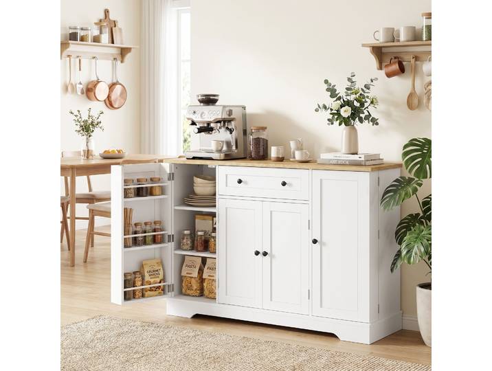 HOMCOM Armoire Buffet Cuisine 4 Portes Tiroir 138x40x85cm Blanc
