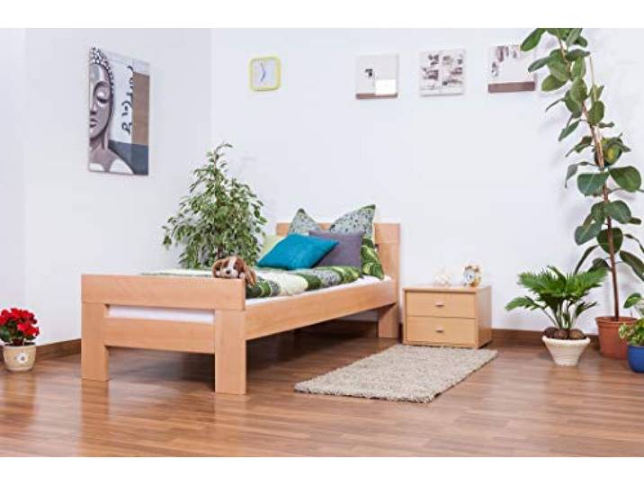 Einzelbett Easy Premium Line K2, Buche Vollholz massiv Natur - Maße: 90 x 200 cm