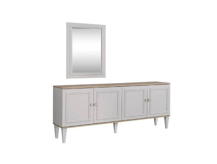 JVmoebel Sideboard Graue Holzkommode mit Spiegel und weißem Fuß, modern und funktional (Sideboard / Spiegel), Made in Europa