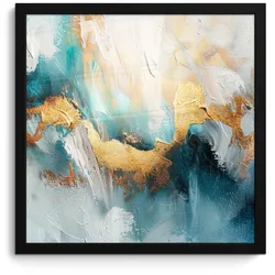 POSTER MIT RAHMEN Abstrakt - Kunst - Gold - Blau 40x40 cm