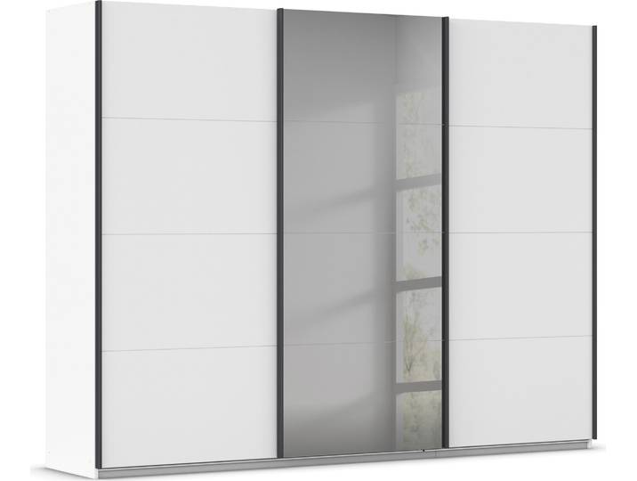 Schwebetürenschrank OTTO HOME Schlafzimmerschrank Kleiderschrank Schrank Garderobe FERRIS , weiß (alpinweiß), B:271cm H:210cm T:62cm, Holzwerkstoff, Schränke, Schwebetürenschrank, Mitteltür mit hochwertigem Grauspiegel MADE IN GERMANY