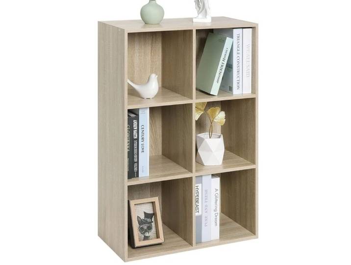 Bibliothèque Armoire WOLTU - 6 Cubes Compartiments - Chêne clair