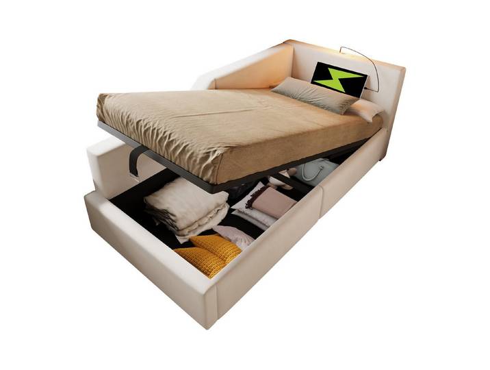 Rutaqian Funktionsbett Polsterbett Tagesbett Daybett,Leselichtfunktion und USB-C-Ladefunktion