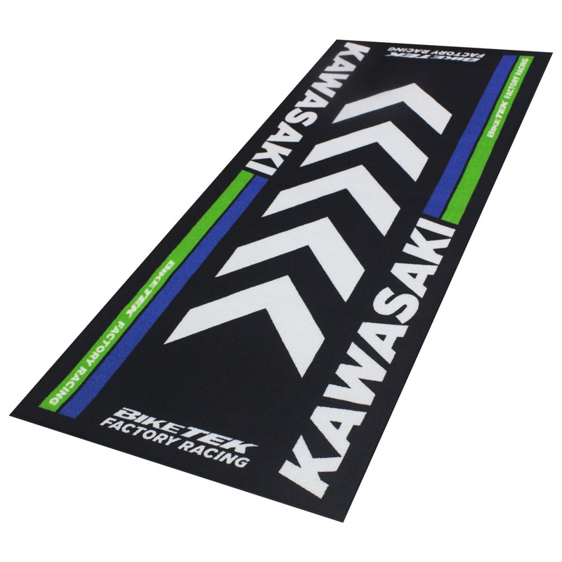 Tapis de garage BikeTek Serie 4 Kawasaki noir/blanc 190x80cm