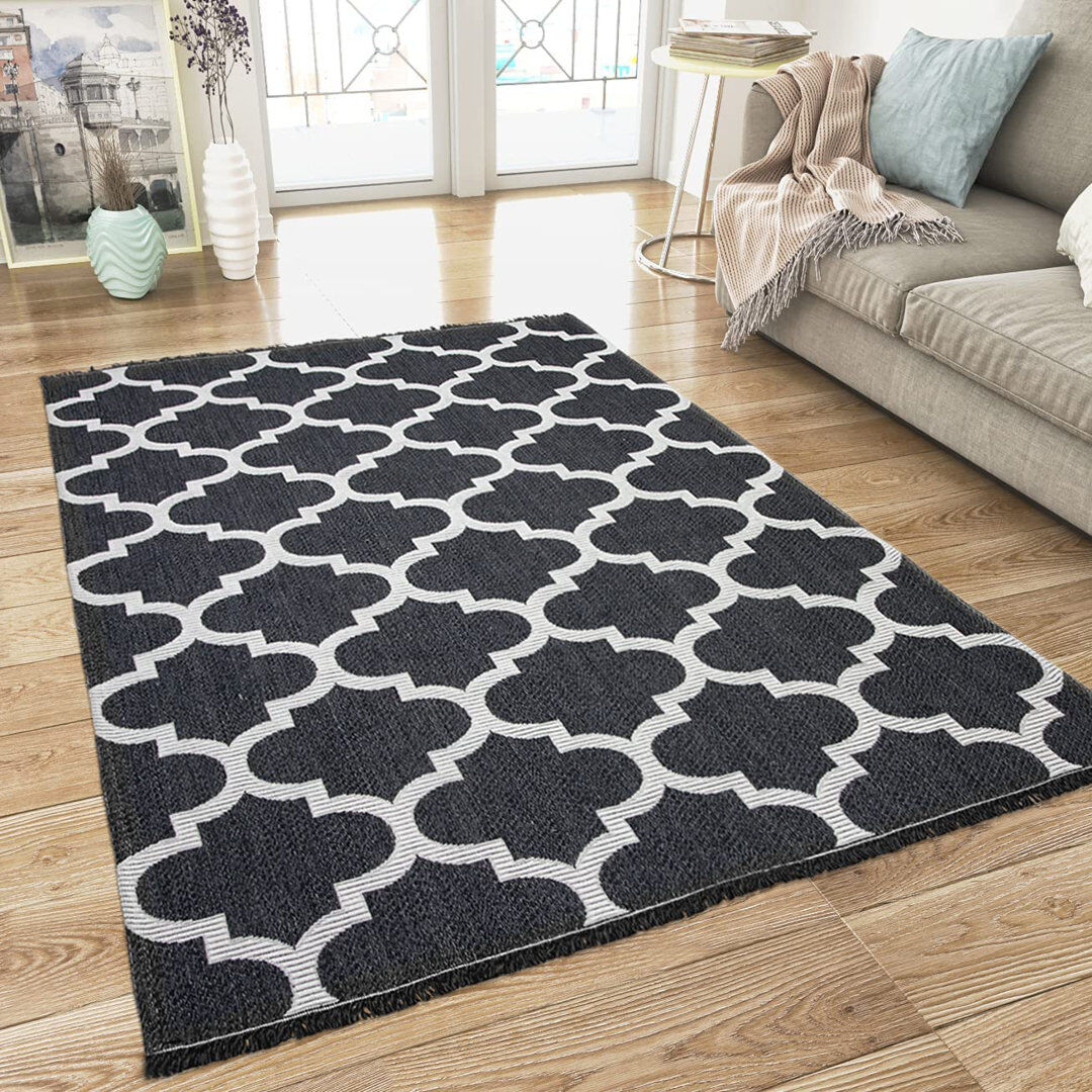 Marlow Home Co. Ingham Moroccan Cotton Hand Woven Area Rug Black Rectangle 190 x 290cm