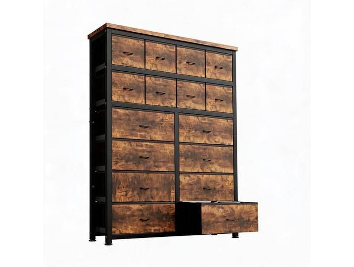 JoyGarden Commode porte-chaussures 16 tiroirs tissu haute pour entrée chambre salon bureau – Cadre acier solide – Tabby