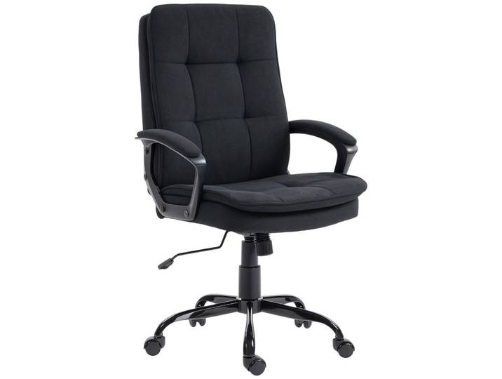 Homcom Bürostuhl Leinen Schwarz, Metall, 63x112x70 cm, Büromöbel, Bürostühle, Drehstuhl