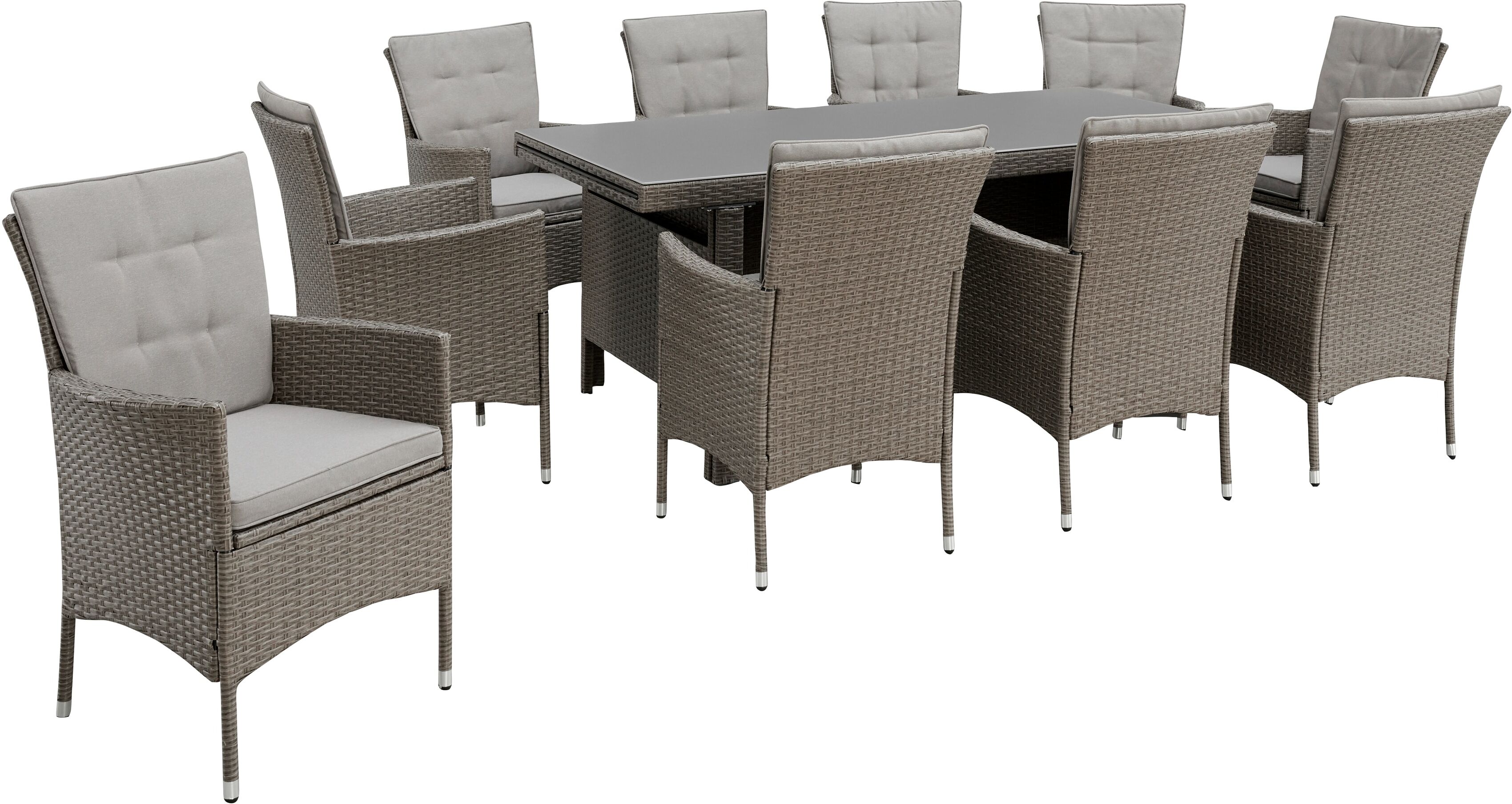 Garten-Essgruppe KONIFERA "Mailand", braun (braun, grau), Polyrattan, Sitzmöbel-Sets, Garten-Essgruppe, Polyrattan, Stahl, Braun braun, grau Einheitsgröße