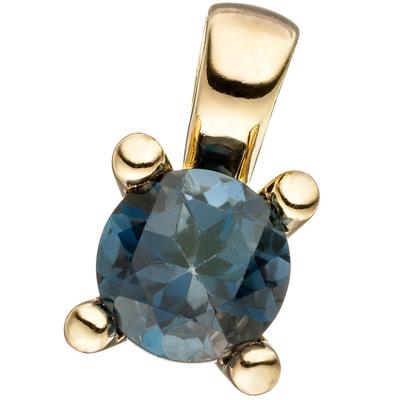 Kettenanhänger JOBO "Kleiner Anhänger 6 mm", blau (blau, dunkelblau), Schmuckanhänger, Damen, Gelbgold 585, Kettenanhänger, 14 Karat 585 Gold mit Blautopas London Blue