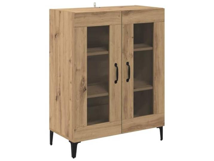 Kaorsrow Sideboard Artisan-Eiche 69,5x34x90cm Verbundholz Schrank Kompakte Anrichte mit Glastüren und Eisenfüßen für Wohnzimmer und Essbereich. Viel Stauraum für Geschirr und Dekoration.