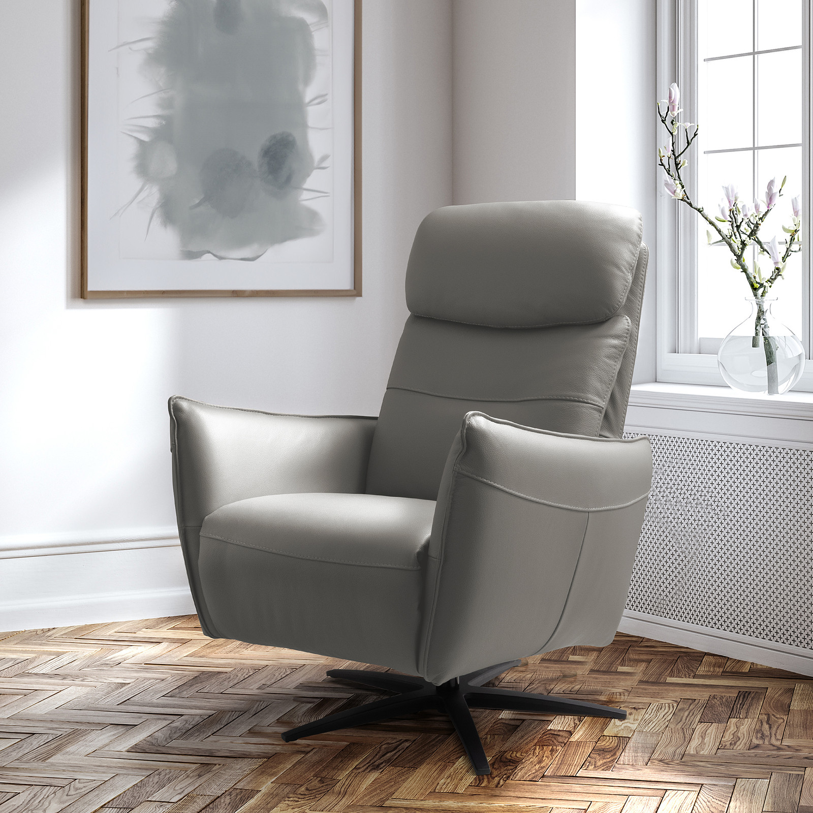 home24 Relaxfauteuil Domna grijs leer elektrisch verstelbaar B/D/H: 77 x 107 x 88 cm