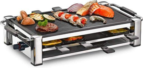 Rommelsbacher Raclette Grill Tafelgrill voor 8 personen met anti-aanbaklaag in chroom