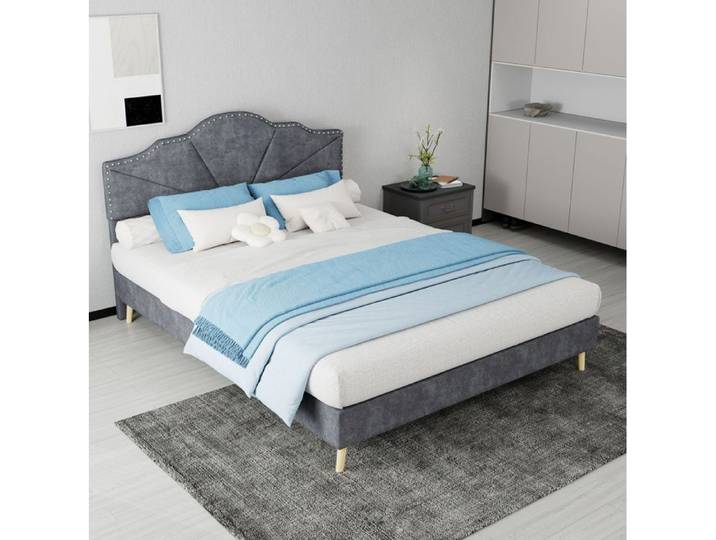 WUVRIE Lit avec matelas 140x200 cm sommier à lattes tête de lit souple gris