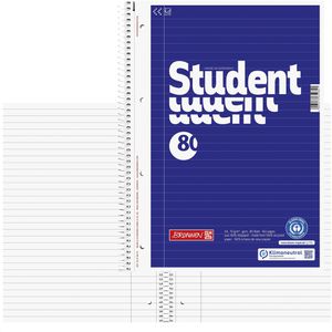 Brunnen Collegeblock Student 106783101, A4, Innenrand, 70 g/m², Recycling, 80 Blatt, liniert