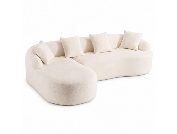 Wishdor Ecksofa Chenille Weiß Werkzeugfrei Montierbar, L-Form, 243x150 cm, Wohnzimmer, Sofas & Couches, Wohnlandschaften, Ecksofas
